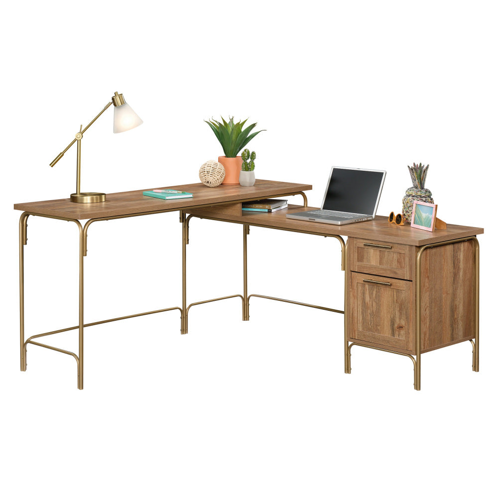 Sauder Coral Cape Corner Desk, Spacious Desktop and File Drawer, L Shaped Office Desk - Sindoori Mango Finish