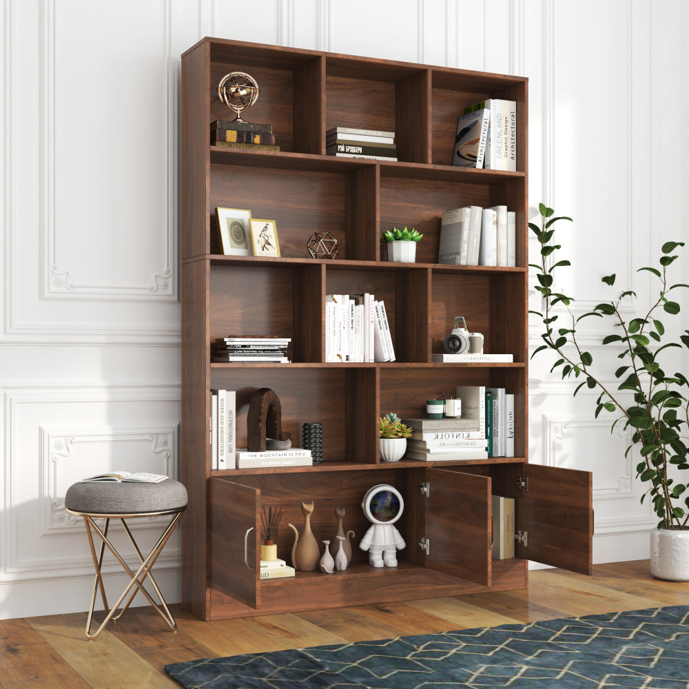 70.87" Tall Bookshelf with 10 Cubes and 3 Doors, 4-Tier Bookshelf, Open Shelf Bookcase with Cabinet, Modern Cube Storage Organizer for Living Room, and Office