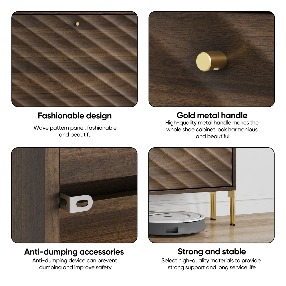 23.6 Inch Walnut shoe cabinet, Mid-century modern freestanding shoe cabinet,  Freestanding organizer with metal legs,  Suitable for entry, Hallway And Entryway