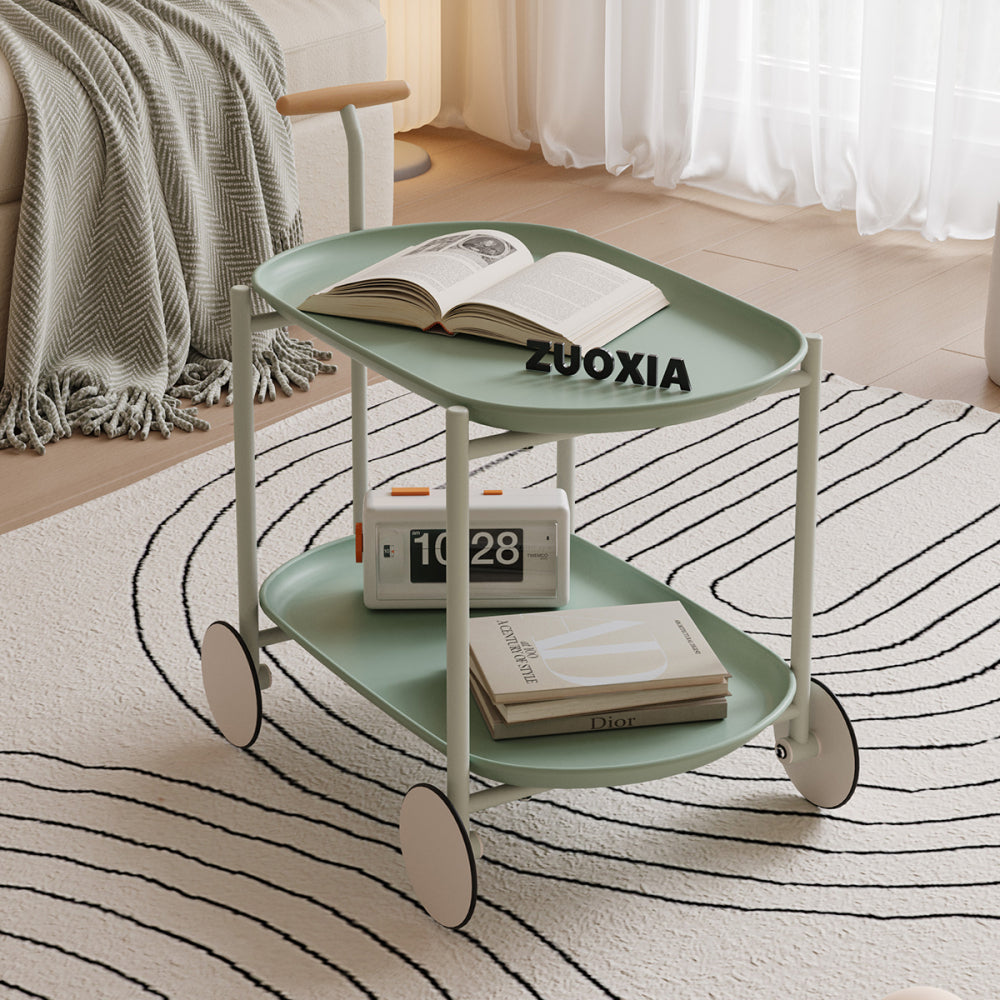 Moon storage cart (green) Nordic Internet celebrity mobile trolley kitchen simple double storage shelf living room sofa storage shelf