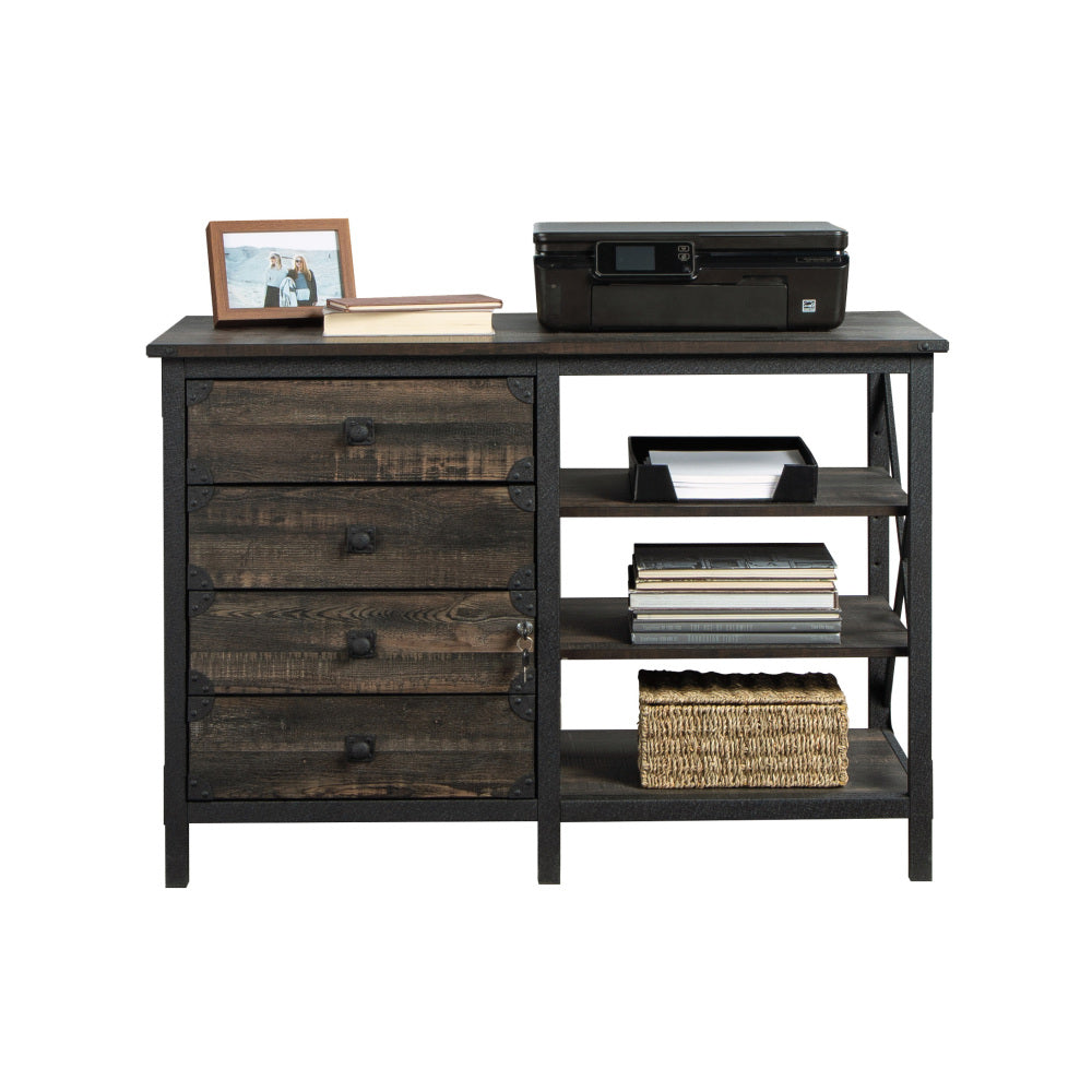 Sauder Steel River Commercial Office Credenza, L: 42.05" x W: 20.08" x H: 29.53", Carbon Oak Finish