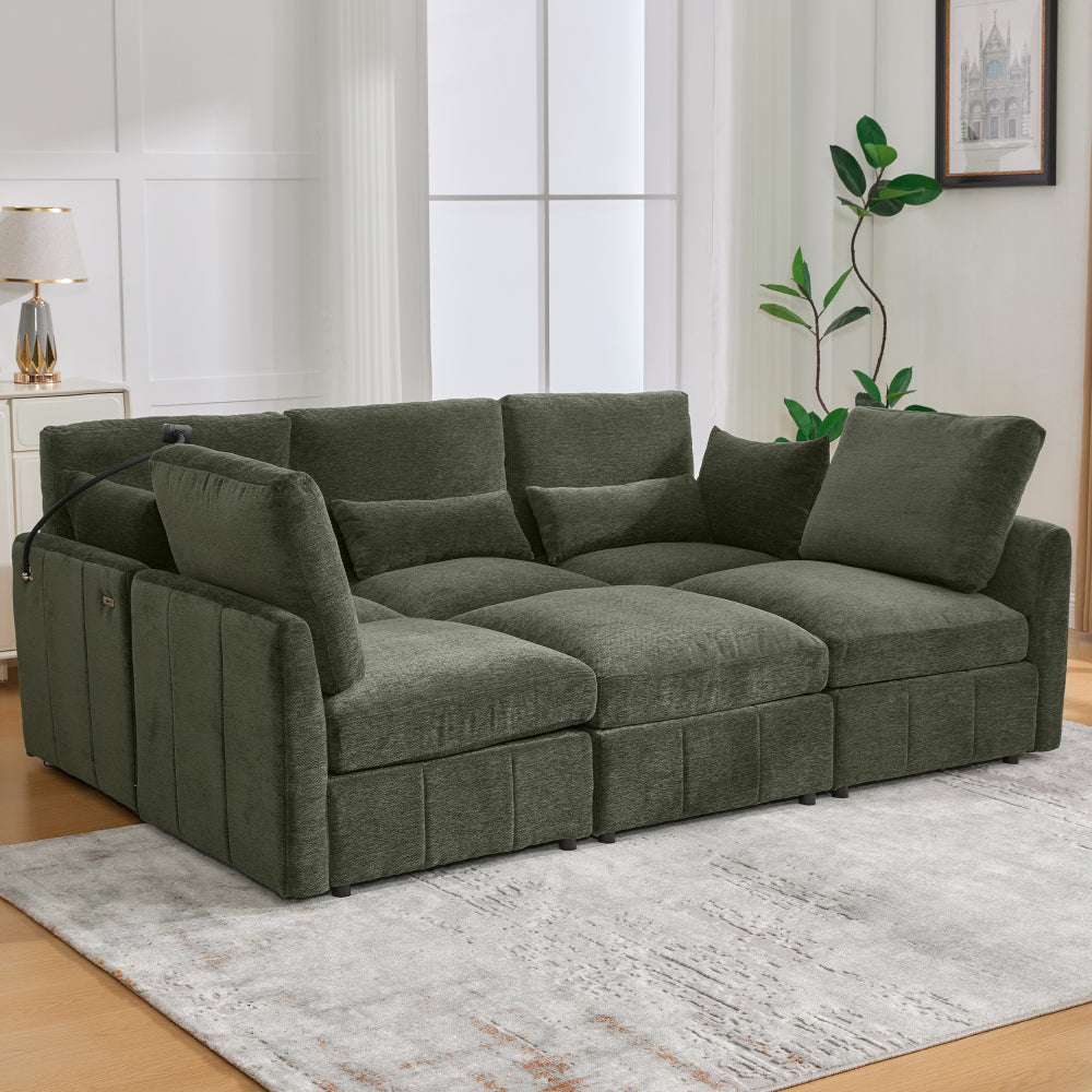 Modern Sectional Sofa Modular Sofa 85.4" U-shaped Sofa Couch Sofa Bed L-shaped Sofa with a Movable Ottoman and Two USB Ports and a Phone Holder for Living Room, Black