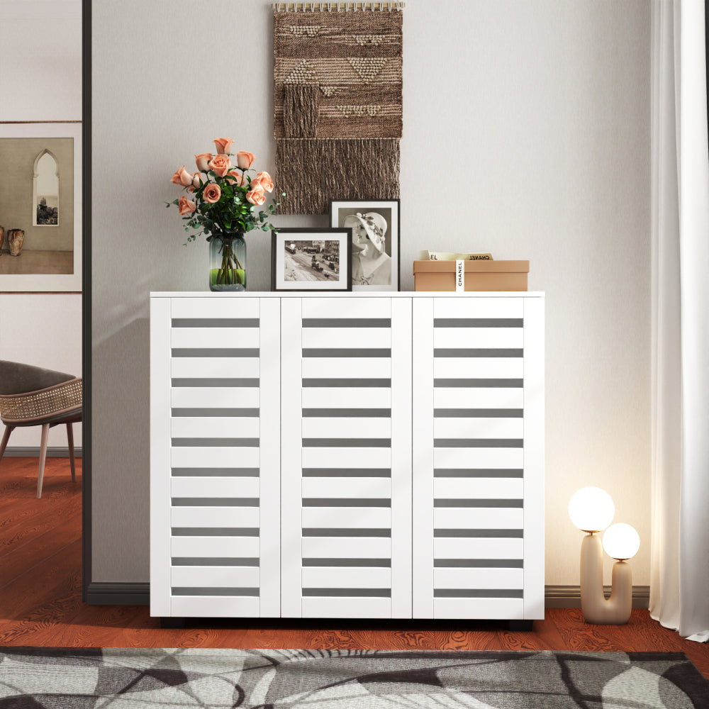 Shoe Cabinet, 5-Tier Shoe Storage Cabinet with Adjustable Shelves, Wooden Shoe Rack Organizer with Louvered Doors for Entryway, Hallway, Bedroom, Closet, Living Room