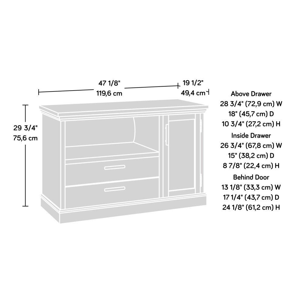 Sauder Aspen Post Commercial Office Credenza, L: 47.09" x W: 19.45" x H: 29.76", Pebble Pine Finish
