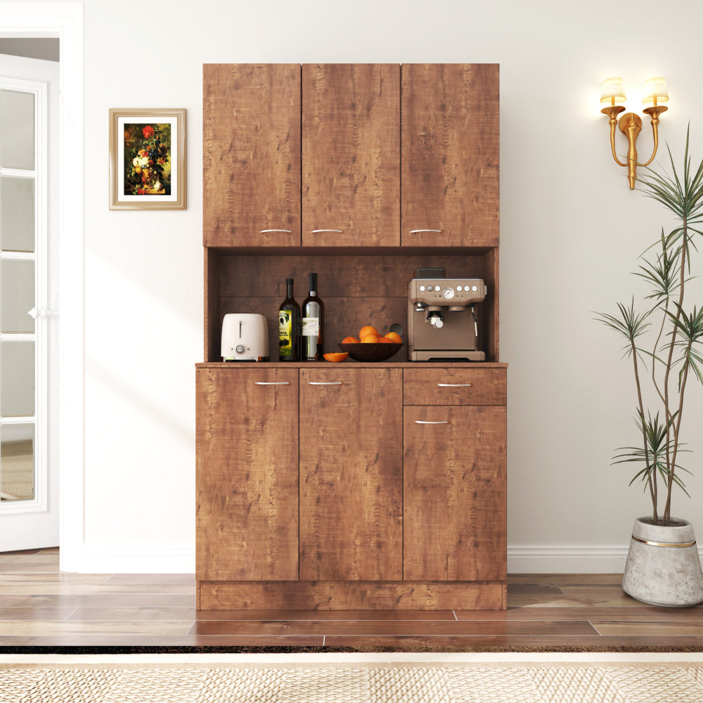 70.87" Tall Wardrobe& Kitchen Cabinet, with 6-Doors, 1-Open Shelves and 1-Drawer for bedroom,Walnut