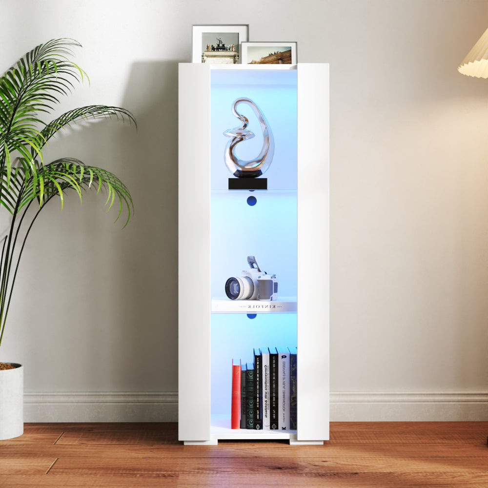 Storage Cabinets with aluminum strip lamp,with Glass Shelves, for Living Room/Bedroom/Office