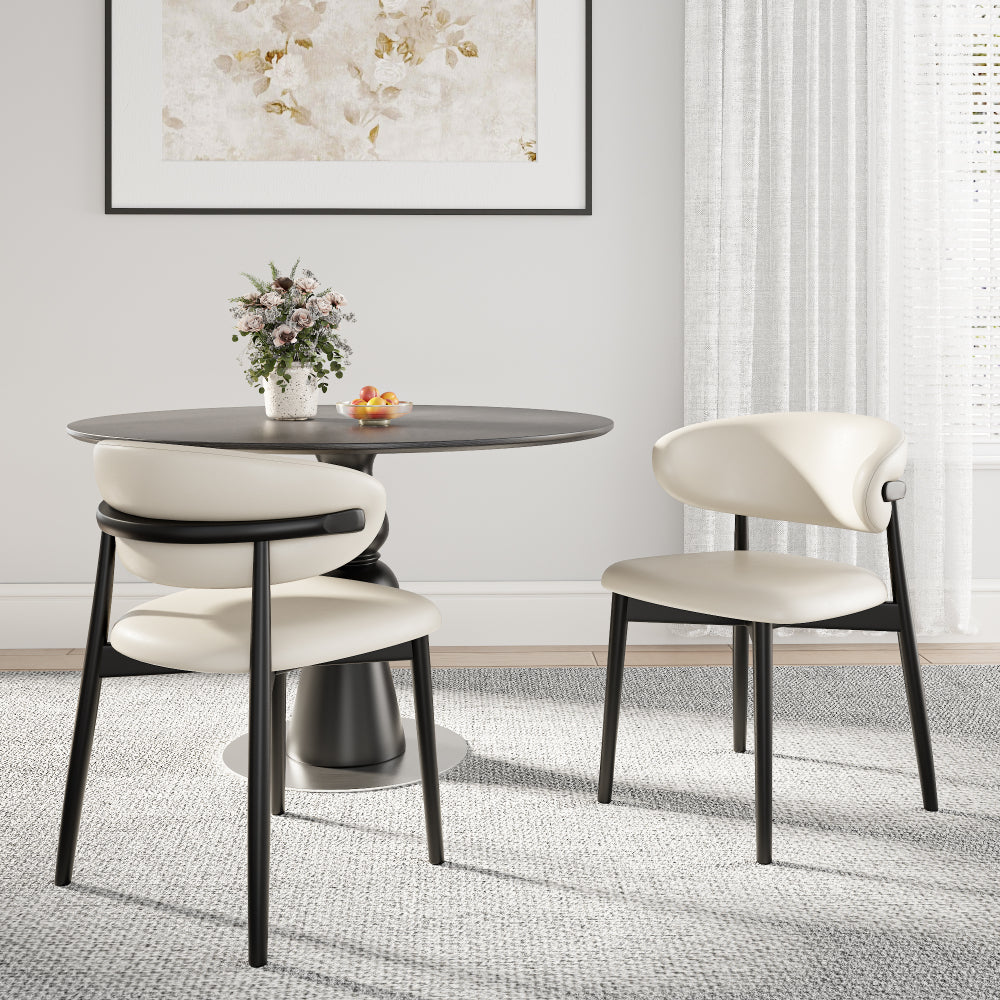 Leather Upholstered Dining Chairs Set Of 2, Armless Side Chair With Backrest - Black & White