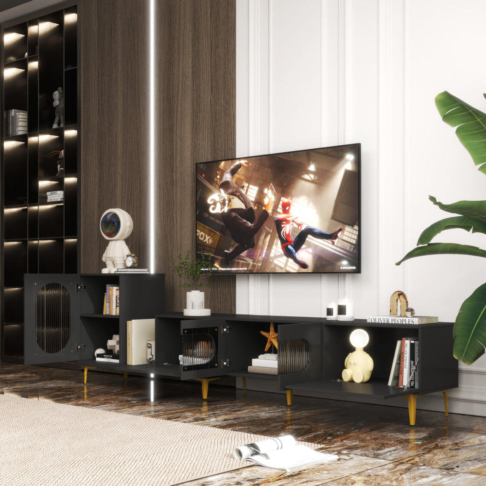 Wood Extendable TV Stand Rectangle Entertainment Center,Media TV Console for Living Room Bedroom
