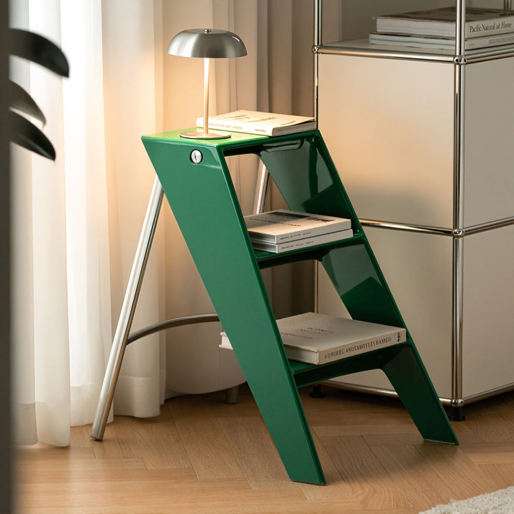 Home folding ladder frame indoor (green)multi-functional thick folding ladder stool simple creative anti-slip plastic edge table ladder frame