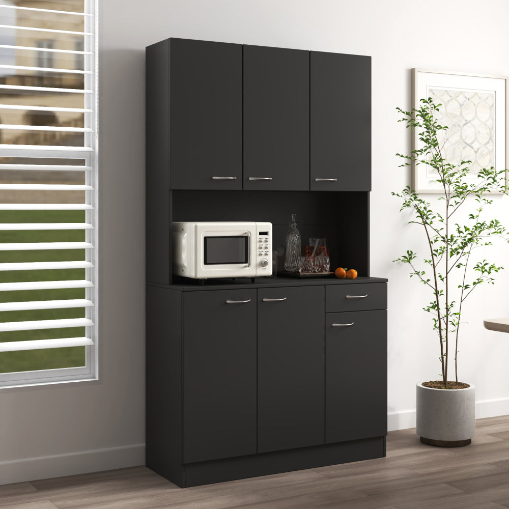 70.87" Tall Wardrobe& Kitchen Cabinet, with 6-Doors, 1-Open Shelves and 1-Drawer for bedroom,Black