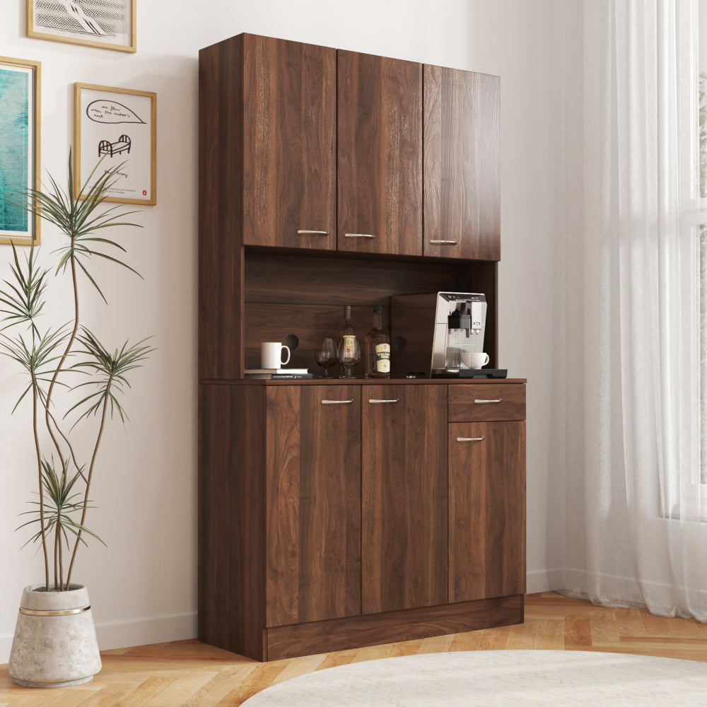 70.87" Tall Wardrobe& Kitchen Cabinet, with 6-Doors, 1-Open Shelves and 1-Drawer for bedroom,Walnut