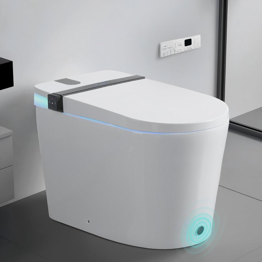 Smart Toilet with Bidet Seat Built-in,Auto Open/Close Seat, Foot Sensor, LED Display,Night Light, Warm Water & Dryer,Revolving lamp,Side Knob With Multiple Controls