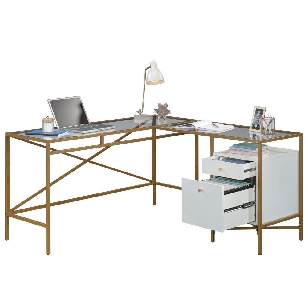 Sauder Harper Heights L-Desk, White Finish