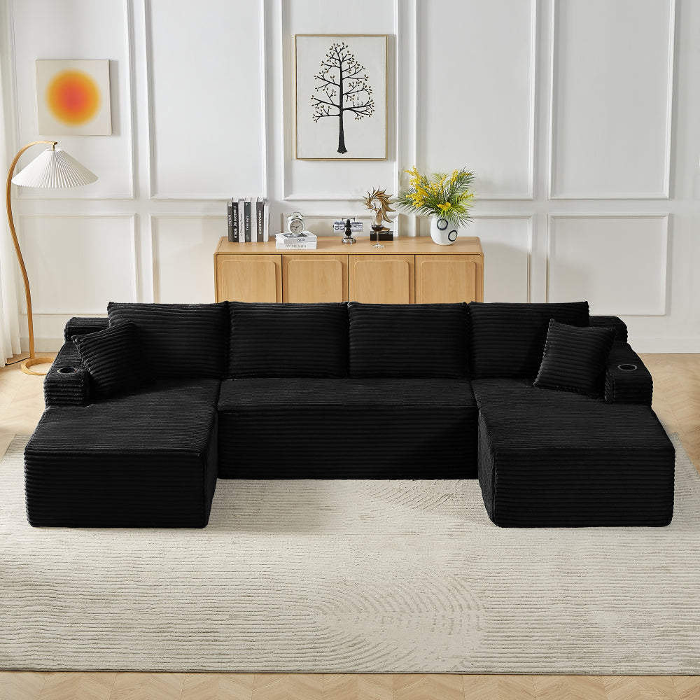 Compressible U-Shaped Sectional Sofa Set,Minimalist Style Modular Sectional Sofa, Corduroy Fabric Cloud Couch for Living Room