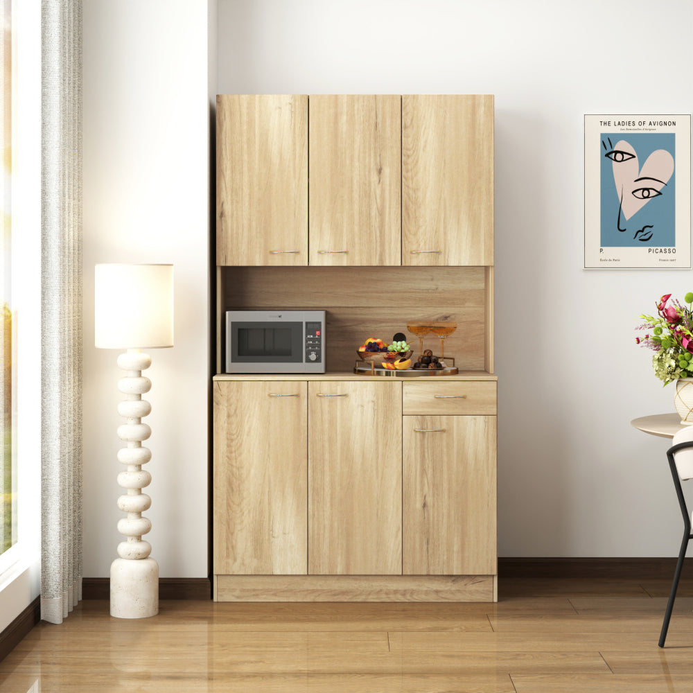 70.87" Tall Wardrobe& Kitchen Cabinet, with 6-Doors, 1-Open Shelves and 1-Drawer for bedroom,Rustic Oak