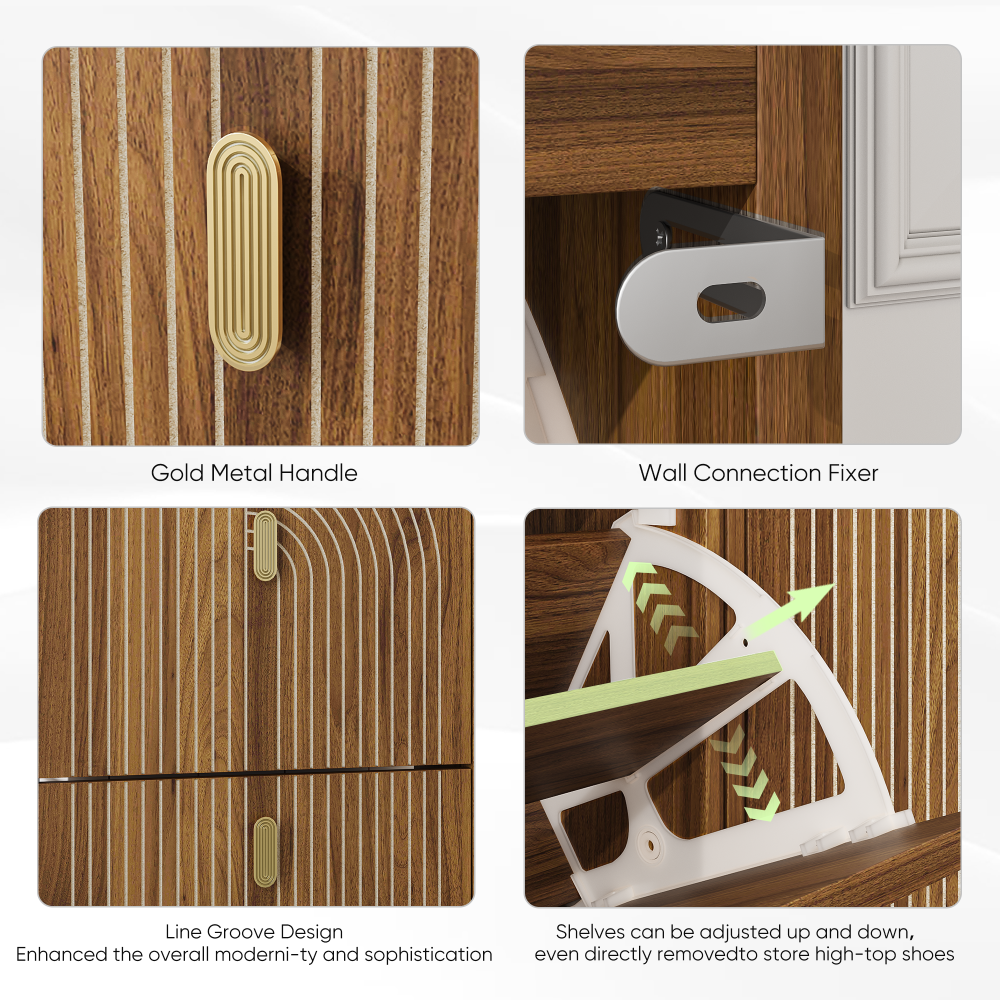 Shoe Storage Cabinet with 2 Flip Drawers,Free standing Shoe  Cabinet with Metal Handles for Entryway,Shoe Rack Cabinet with line groove design,23.6"W