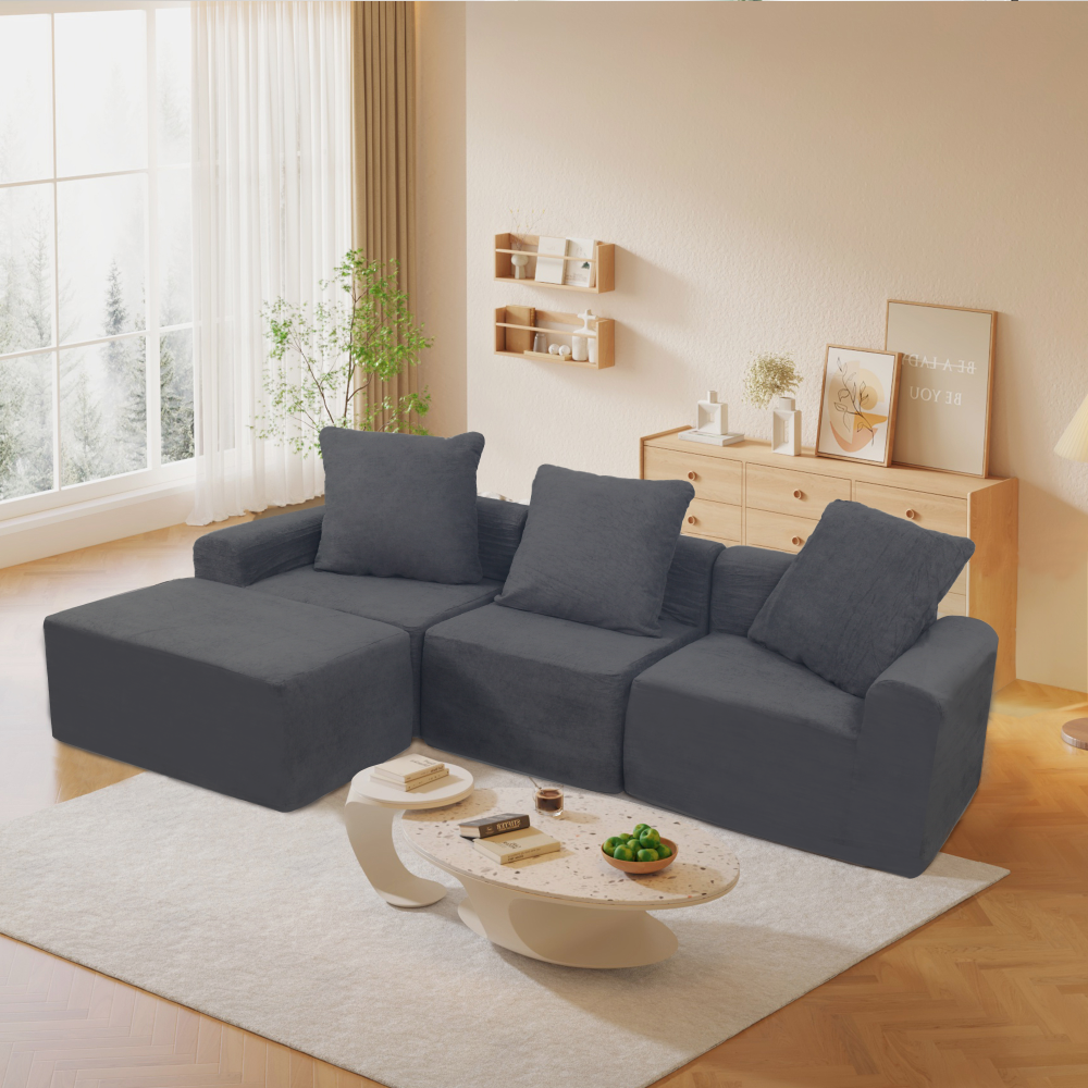 Convertible Modular Sectional Sofa Set Popular Microfiber Fabric Compression Sofa