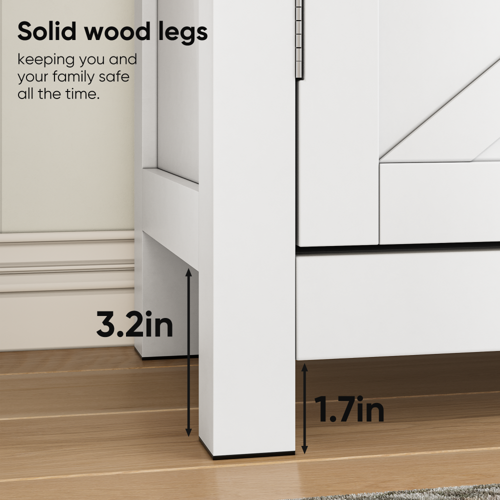 Farmhouse Storage Cabinet with Drawer and Adjustable Shelf, White Kitchen Cabinet with Walnut Countertop,  Modern Coffee Bar Console Cabinet for Kitchen, Dining Room, Bathroom, Entryway