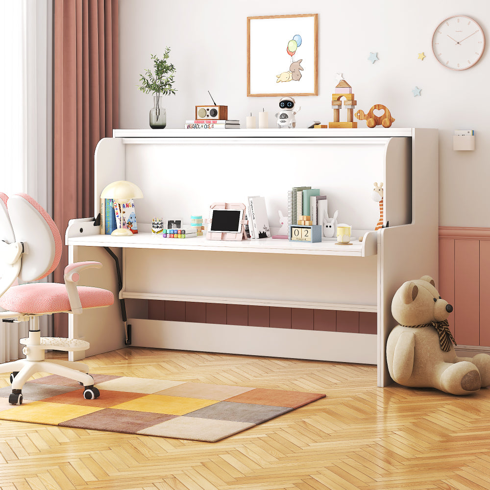 Murphy Bed with Desk, Ideal Bedroom Furniture for Small Spaces, Horizontal & Vertical Pull-Out Beds and Space Saving Furniture, Foldable Beds ( Horizontal Single)