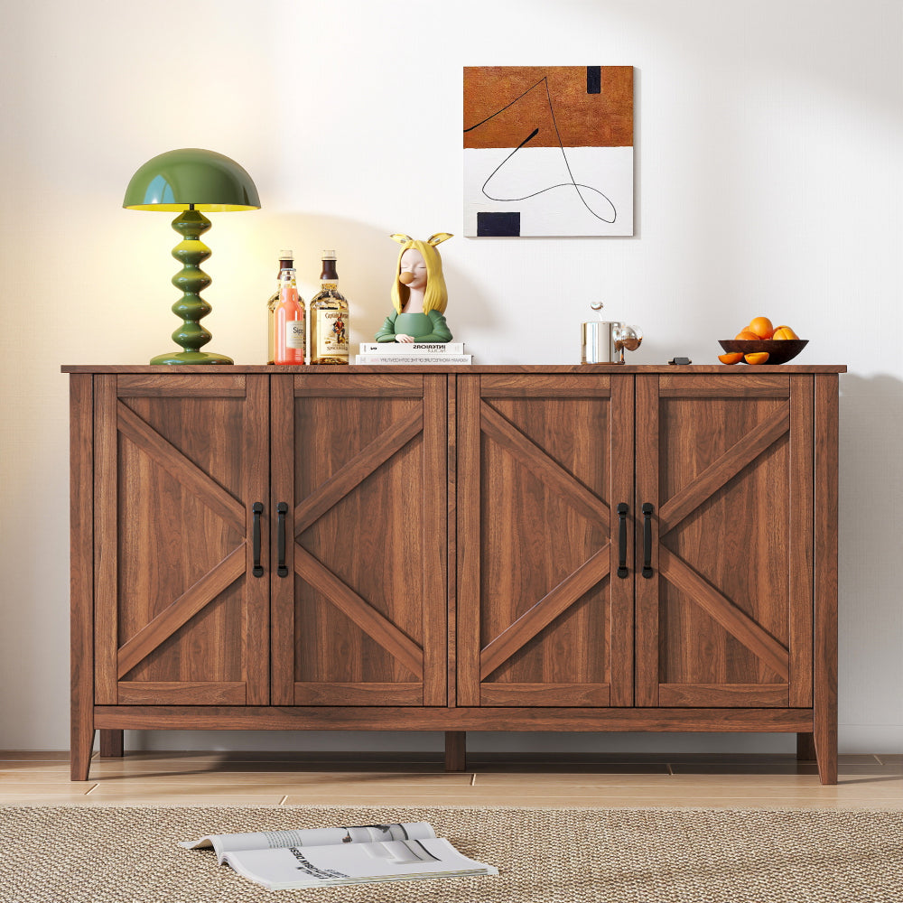 Cabinet with 4 Doors and 4 open shelgves,Freestanding Sideboard Storage Cabinet Entryway Floor Cabinet for Living Room Office Bedroom