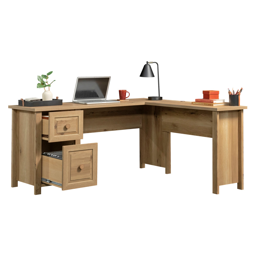 Sauder Hillmont Farm L Desk, Timber Oak Finish