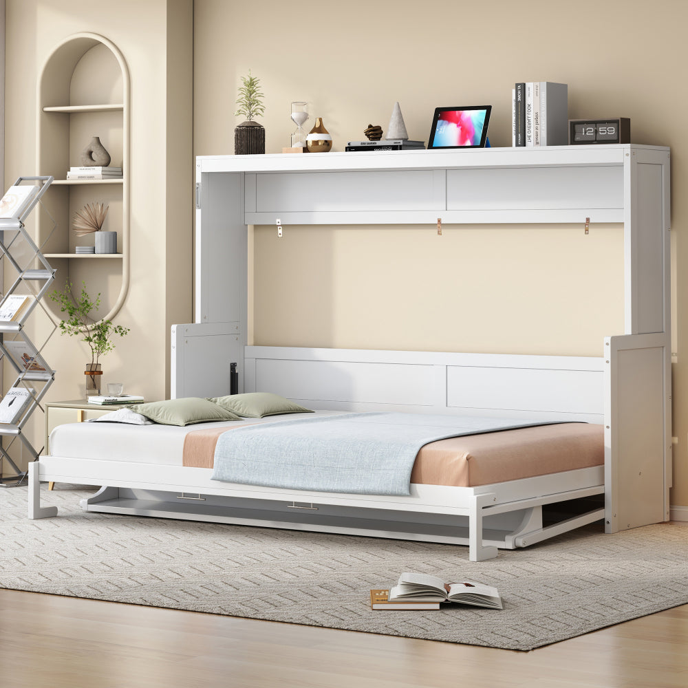 Queen Size Murphy Bed with Hydraulic Lift & Desk Design, White(OLD SKU: N820S00033K)