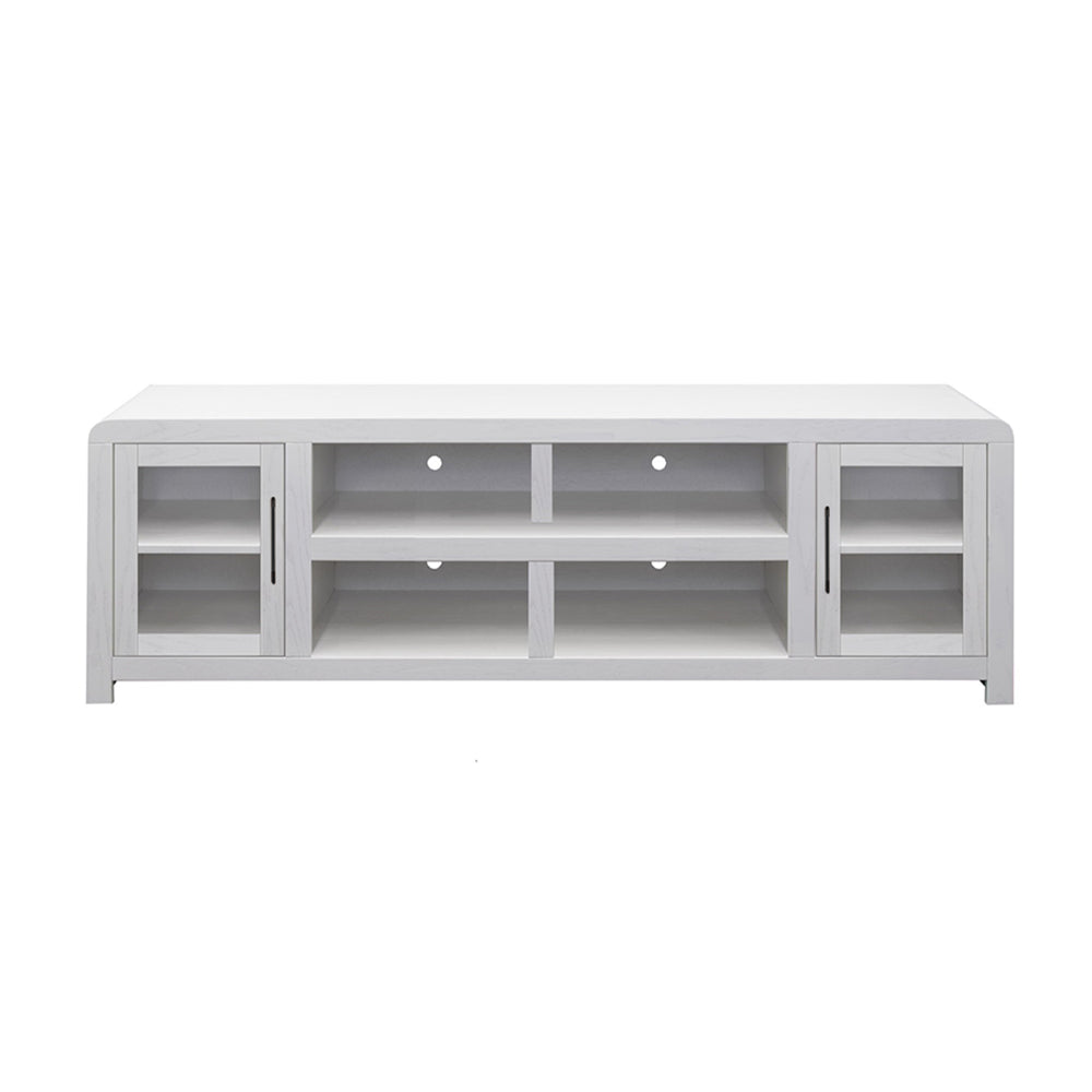 Haven 82 inch TV Stand with Glass Doors, for TVs up to 90 inches, No Assembly Required, White Finish
