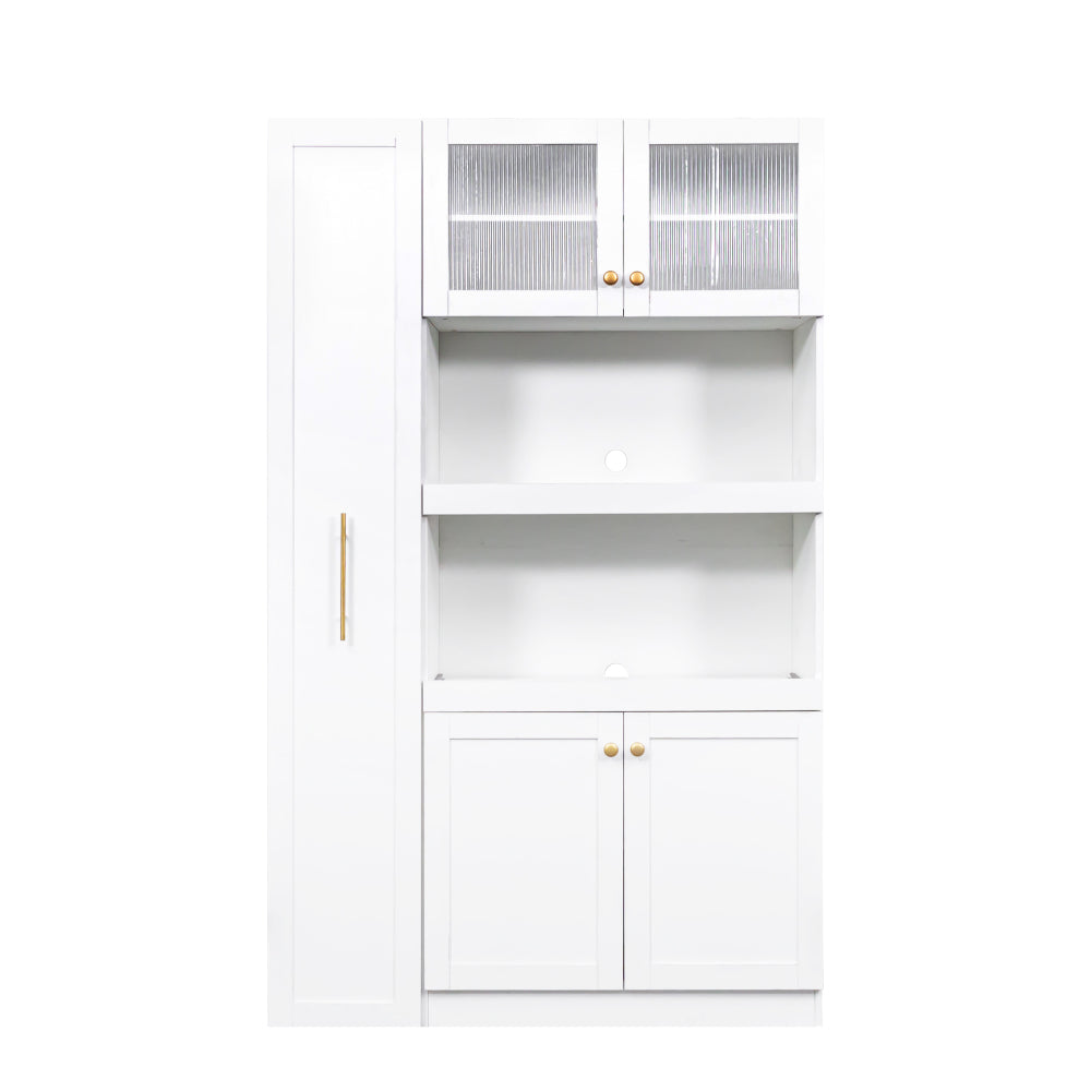 Kitchen pantry cabinet with multi-functional pull-out multi-tier storage shelf,Farmhouse Storage Cabinet with 4 Doors,Pantry Organizers for Kitchen,Dining Room(White)