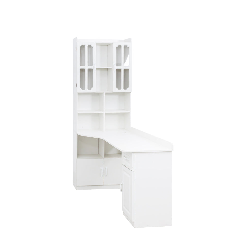 L-Shaped Corner Computer Desk  for Home Office or Study desk, Study Modern Style Table with Drawers, Bookshelf & Hutch, 2-in-1 L-Shaped Design, Large Working Space,white