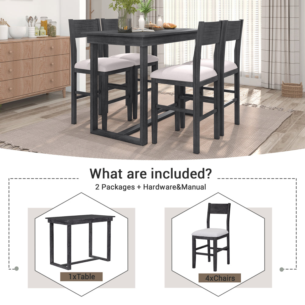 TOPMAX Farmhouse Counter Height 5-Piece Dining Table Set with 1 Rectangular Dining Table and 4 Dining Chairs for Small Places,Gray (old sku: SP000230AAE)