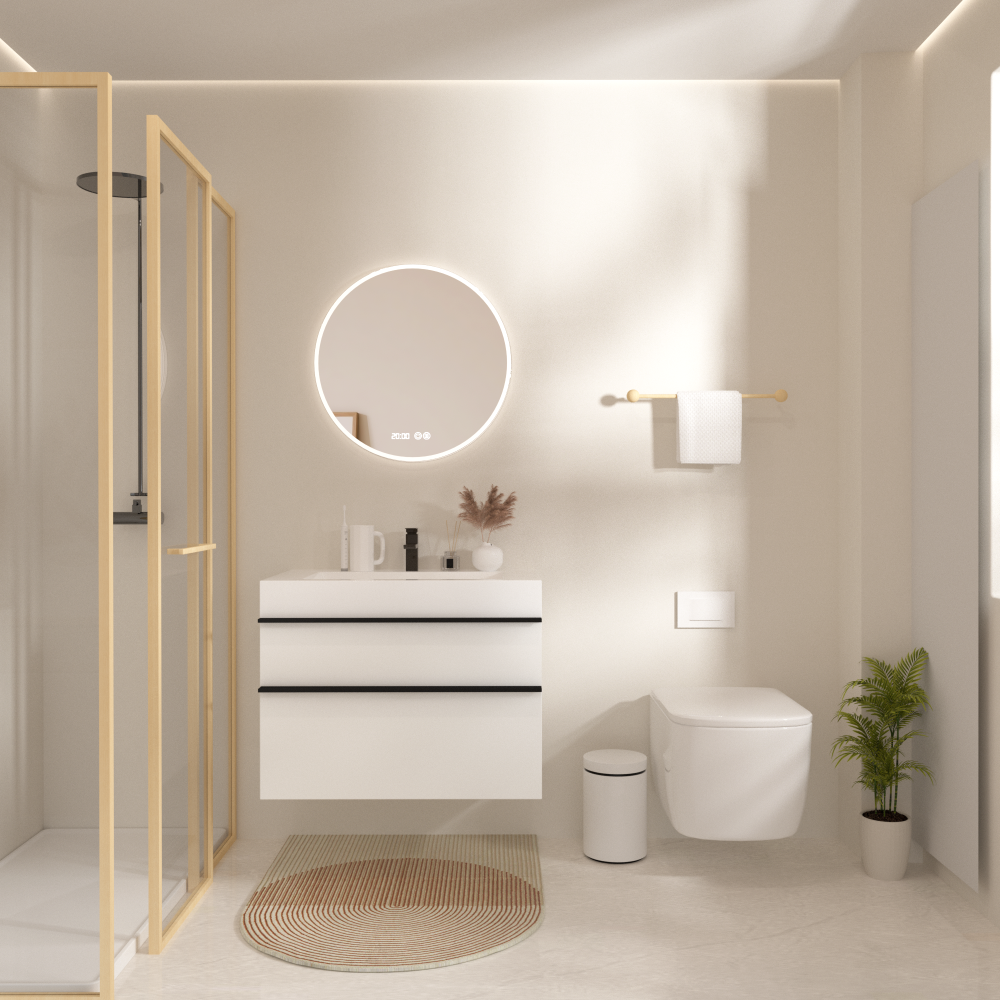 VELA 36 Inch White Wall Mounted Bathroom Vanity with Integrated Acrylic Sink, 2 Soft-Close Drawers, Pre-Assembled,Modern Floating Cabinet