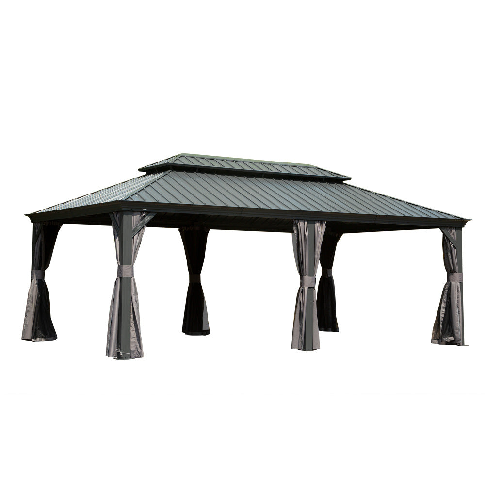 14' X 20' Hardtop Gazebo Outdoor Metal Gazebo Canopy with Galvanized Steel Double Roof, Aluminum Frame, Curtains and Netting for Patio, Deck, Garden, Grey