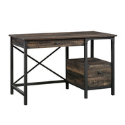 Steel River Desk, Industrial Office Desk with Two Drawers and Open Shelf - Carbon Oak Finish
