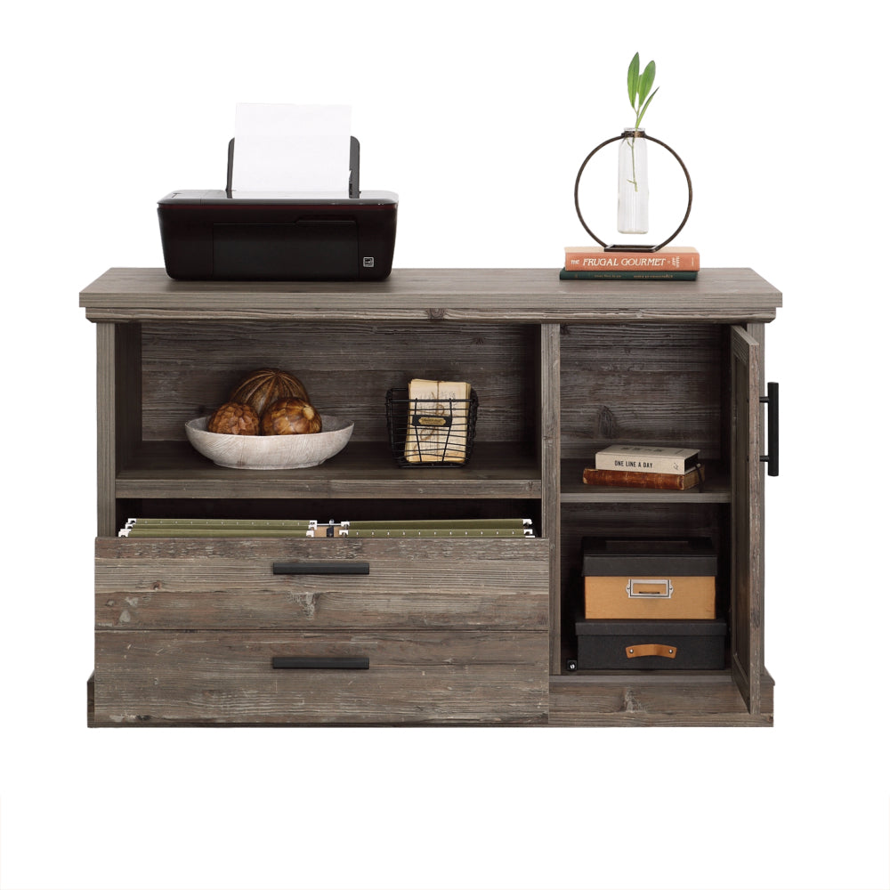Sauder Aspen Post Commercial Office Credenza, L: 47.09" x W: 19.45" x H: 29.76", Pebble Pine Finish