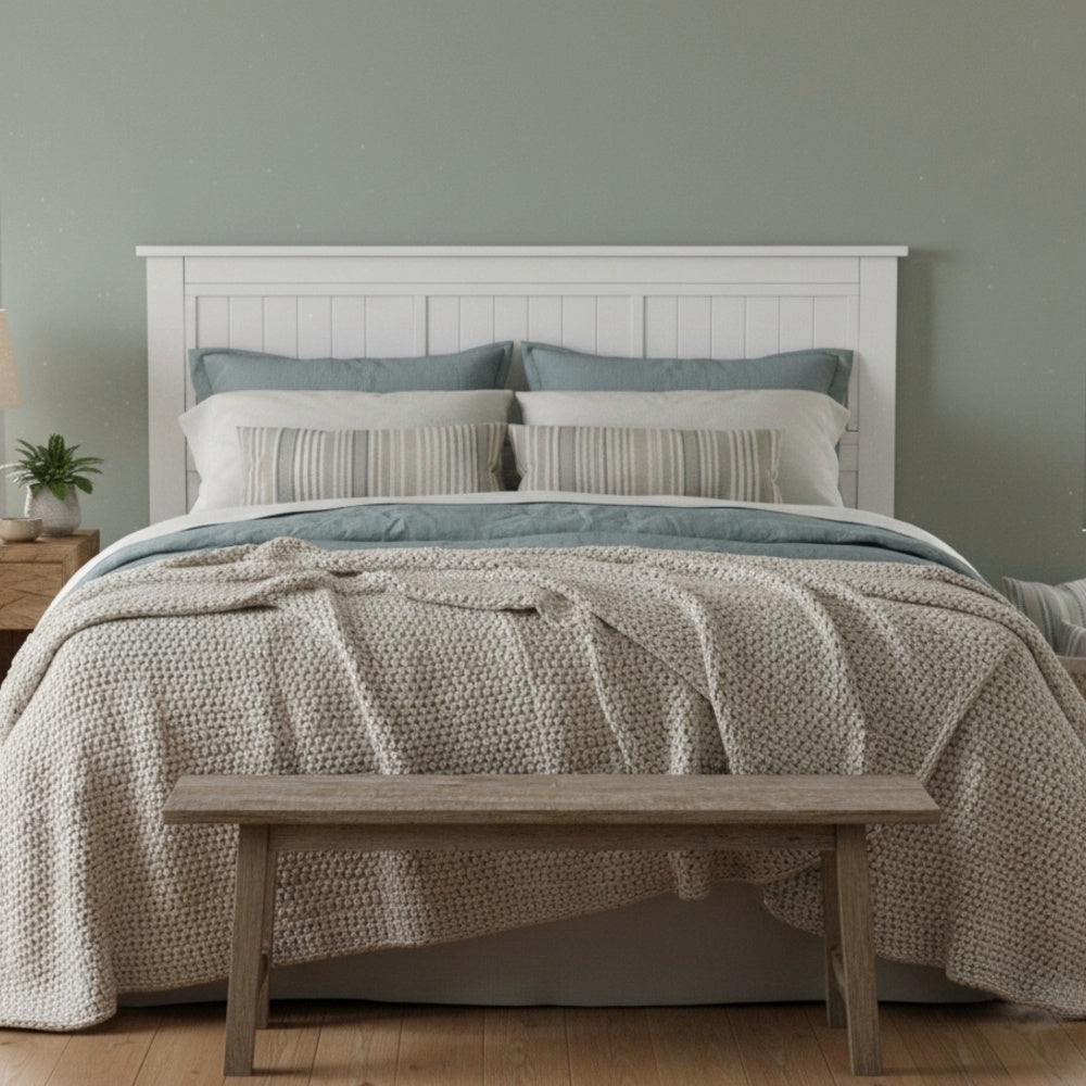 Walton Window Pane Wood Queen Panel Headboard - White