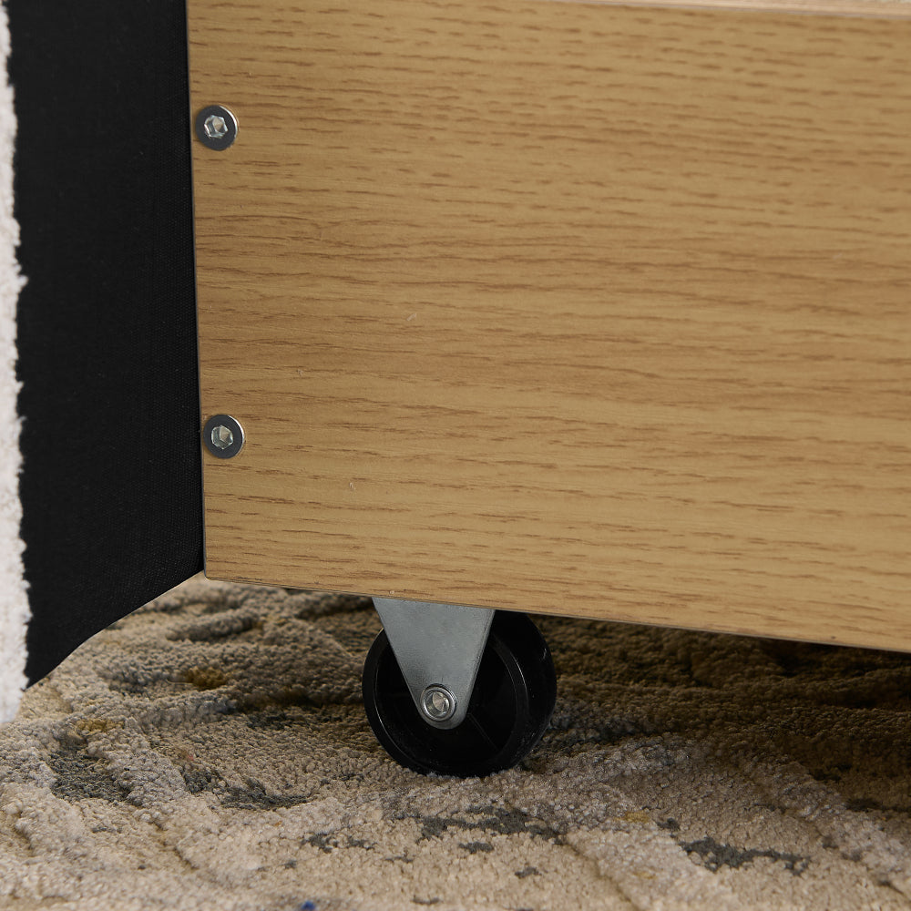 Queen Size Upholstered Bed Frame Modern Minimalist Style - Circle Yarn Fabric, Tall Curved Headboard, Sturdy Leg Support & Wheeled Drawer Storage, Mattress Not Included -Beige