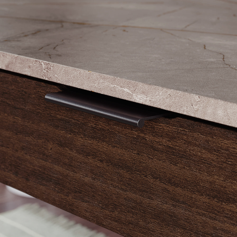 Sauder International Lux Modern L-Shaped Desk, Umber Wood Finish
