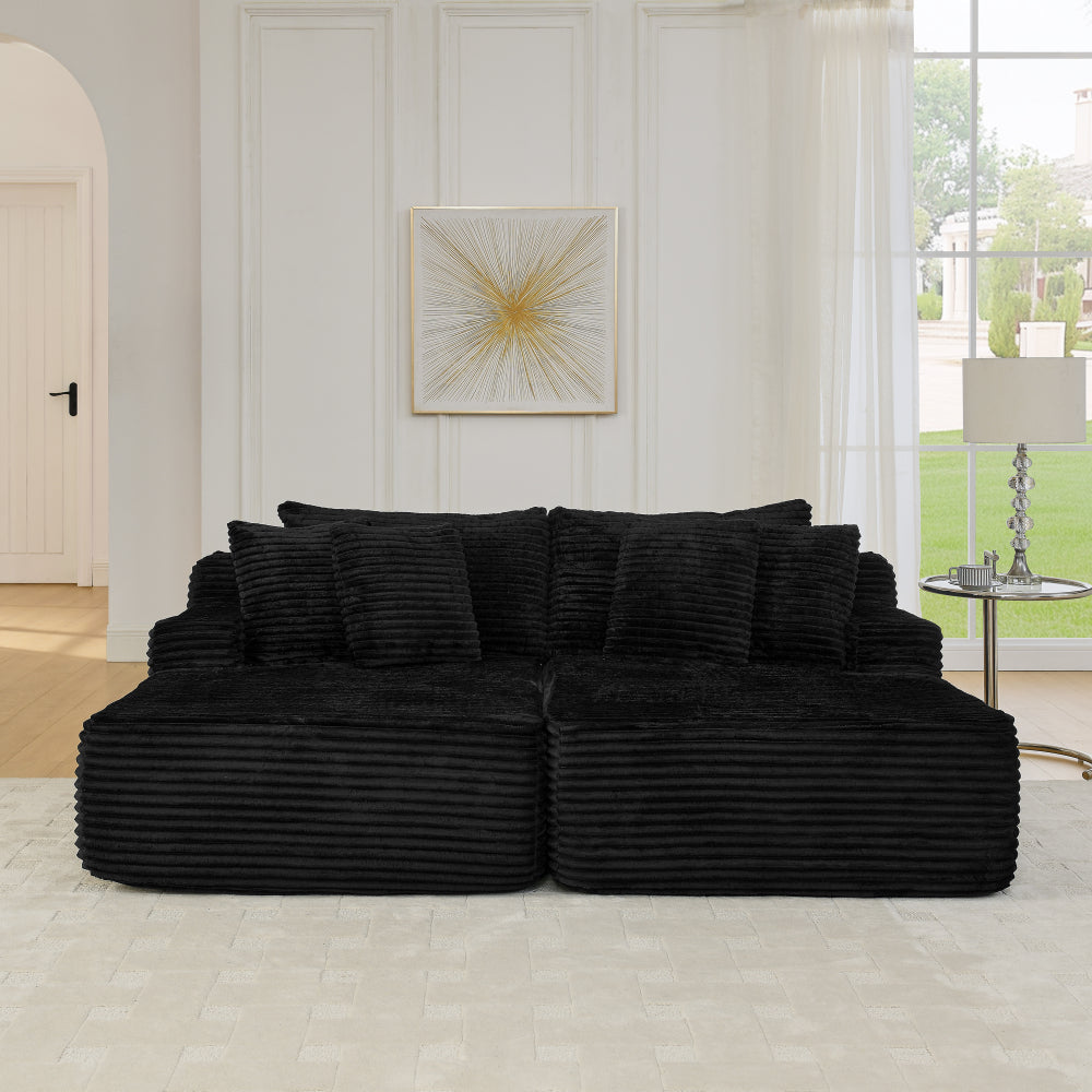 Two-seater lazy sofa lounge chair,Compressed sofa no assembly required, made of velvet fabric, fluffy modern lounge chair, used for indoor living rooms and bedrooms-Black