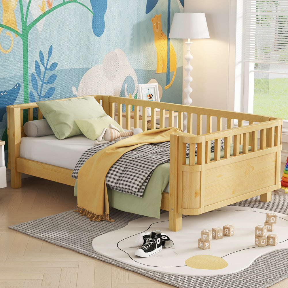 Full Size Wood Platform Bed for Kids, Wood Low Profile Full Bed with Rails for Girls and Boys, White (Patented Design, Old SKU W2593P233767)