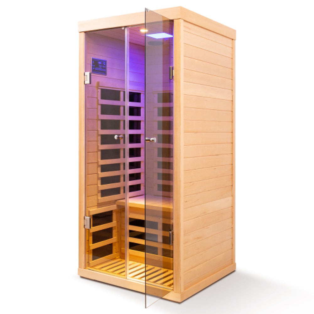 One person large glass hemlock sauna