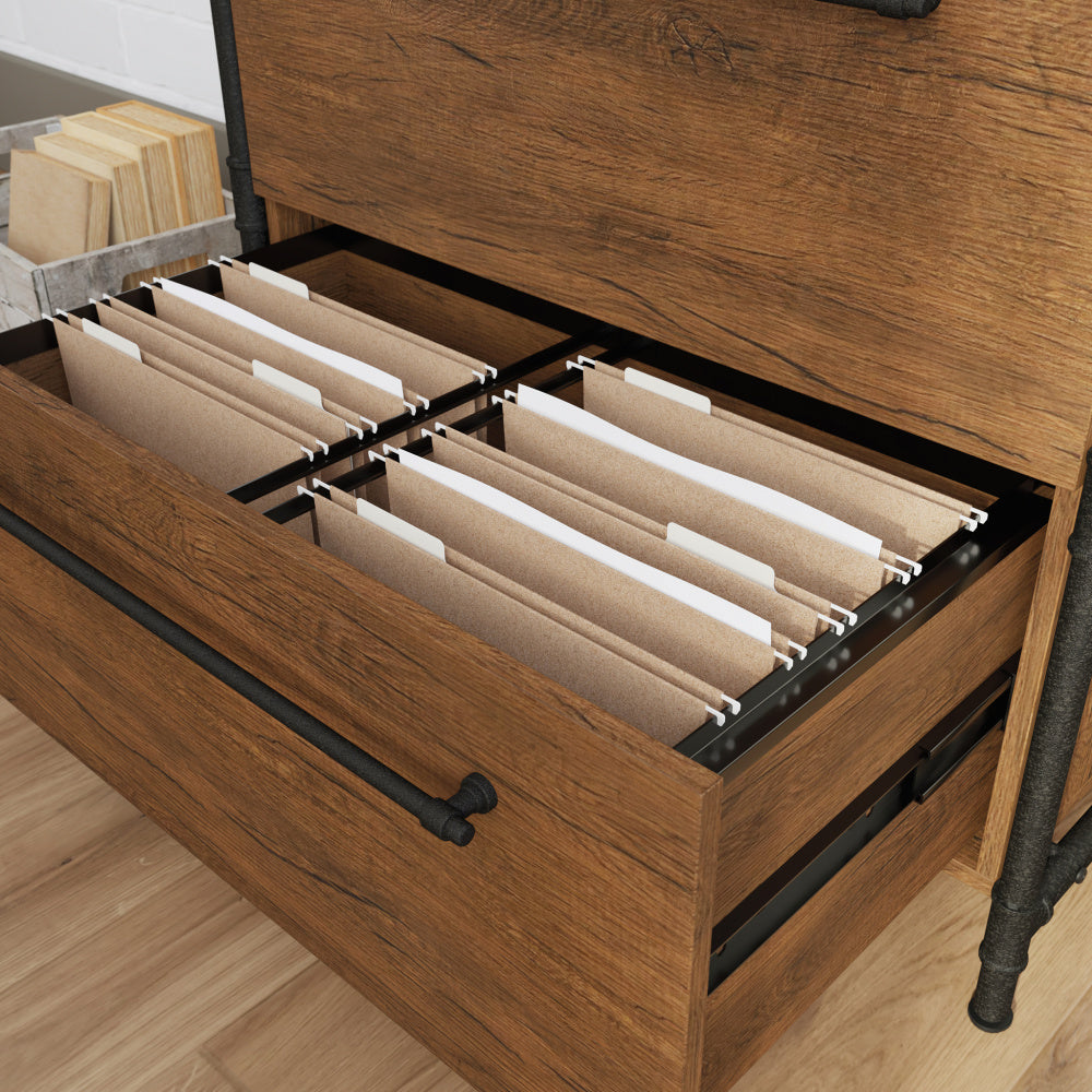 Sauder Iron City Lateral File, Checked Oak Finish