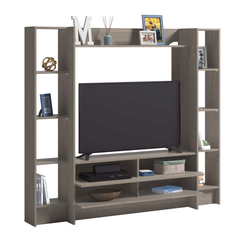 Sauder Beginnings Wall System TV Credenza, L: 66.3" x W: 15.51" x H: 58.5", Silver Sycamore Finish