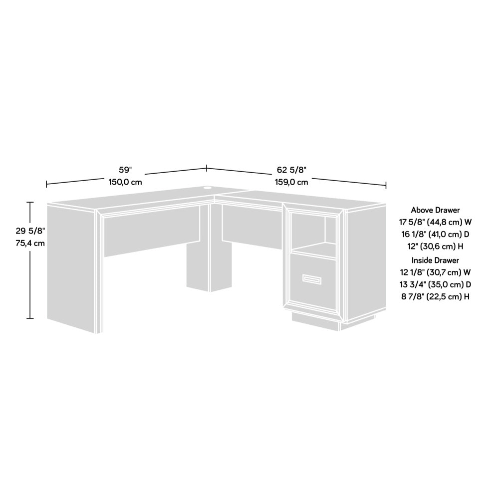 Sauder Hayes Garden Engineered Wood L-Desk in Ashen Oak Finish