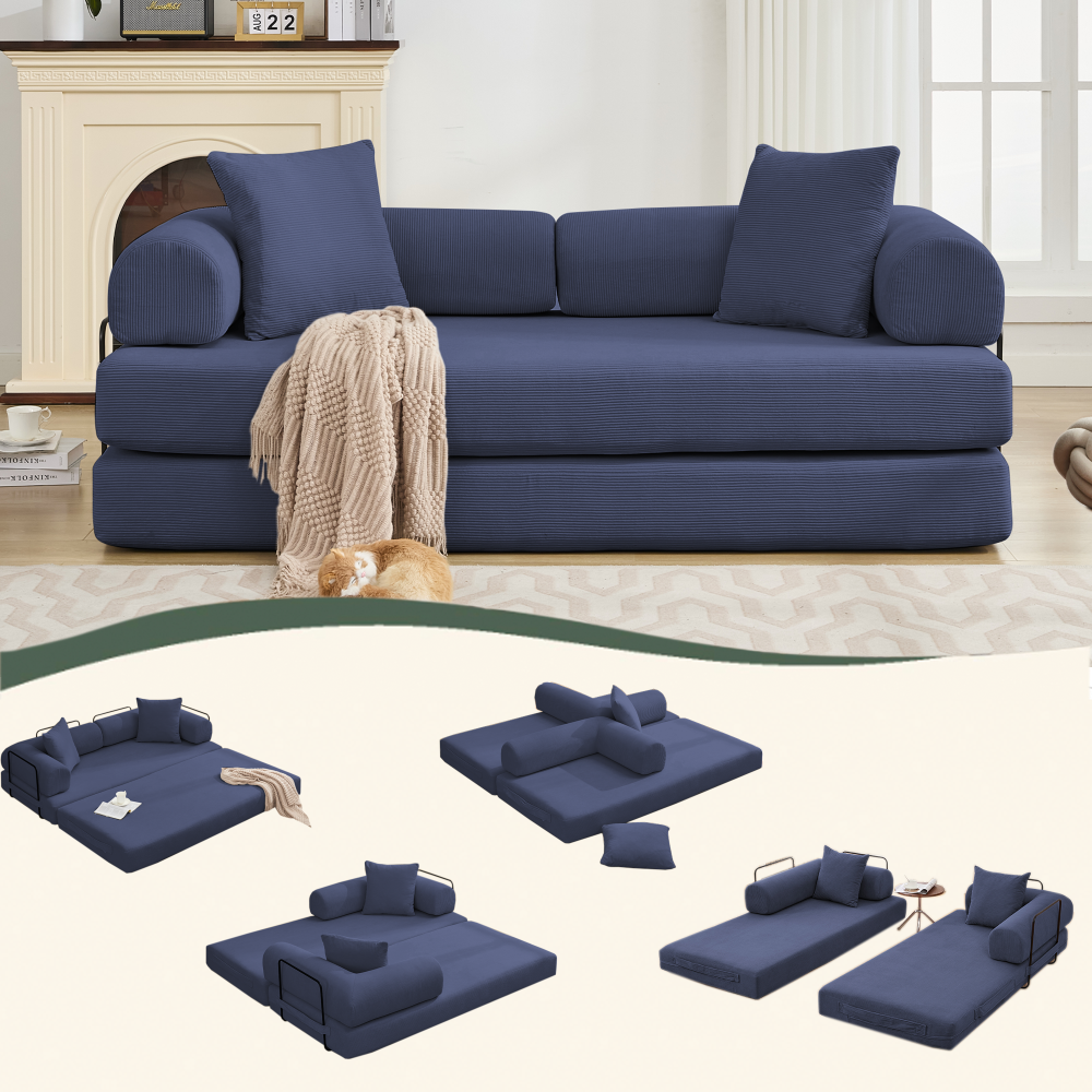 [NEW ARRIVED] [VIDEO PROVIDED] 78.5" Folding Convertible Out Sleeper Sofa Bed,5-in-1 DIY Combination Convertible  Sofa, 3 seat, Folding Sleeper Sofa, King Size , Bedroom,Apartment,Corduroy,Ancora Red