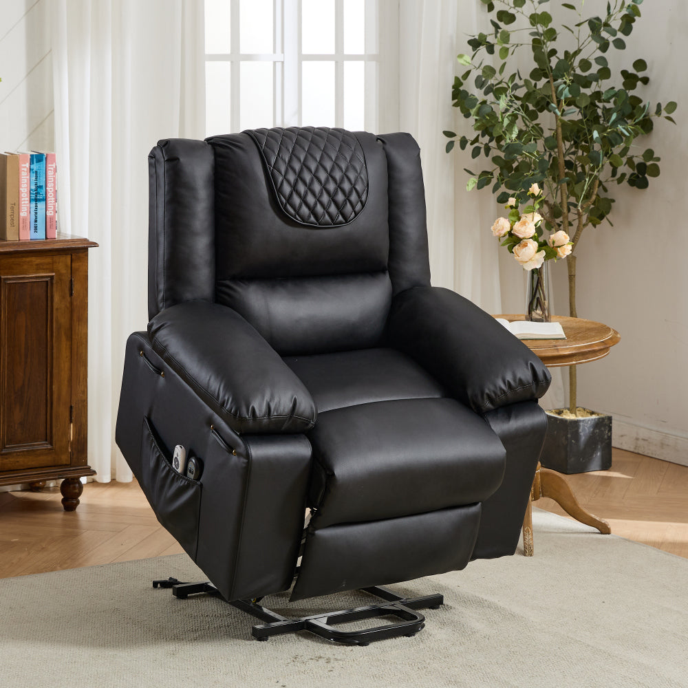 Black PU Remote-Controlled Heating and Massage Assistive Recliner for SeniorsI