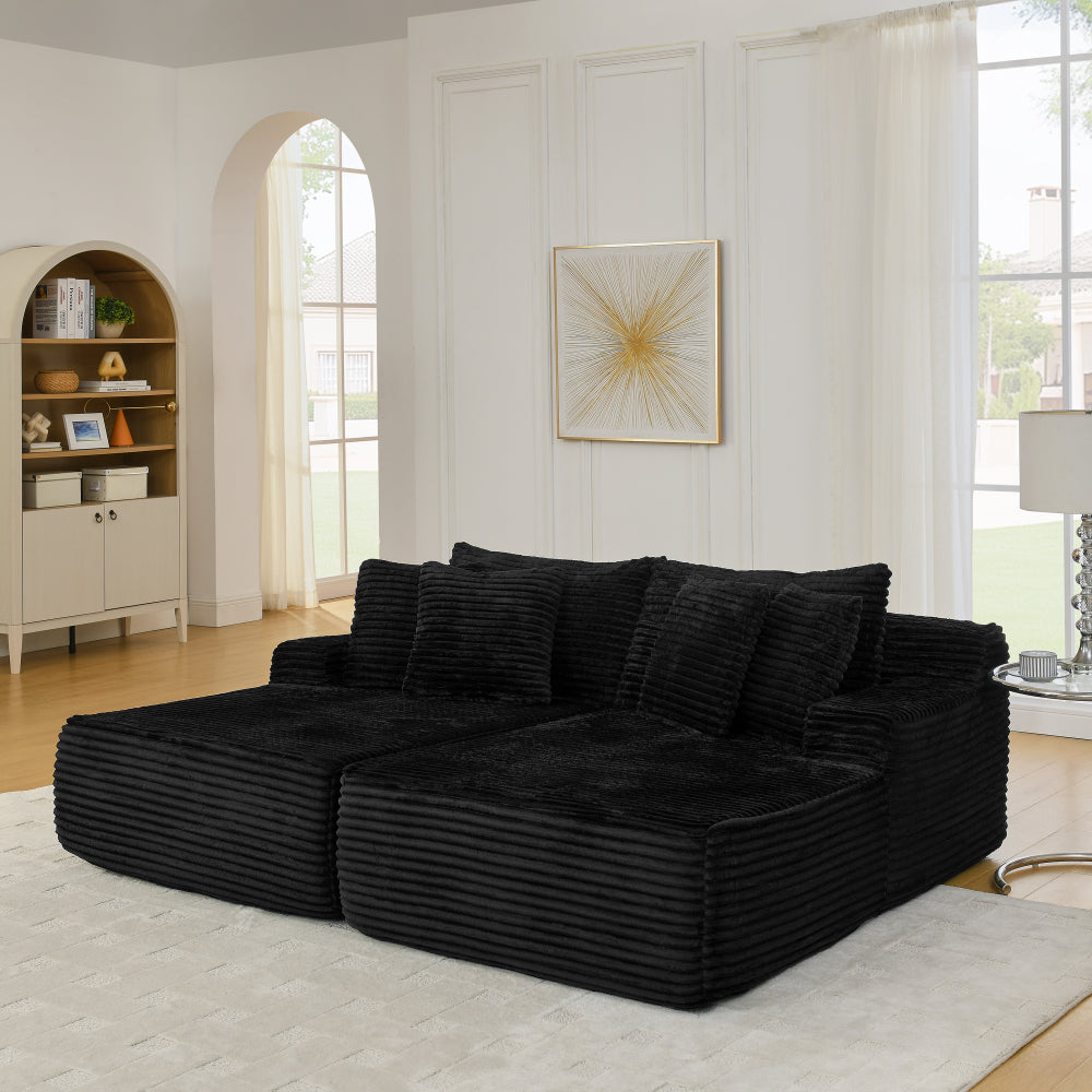 Two-seater lazy sofa lounge chair,Compressed sofa no assembly required, made of velvet fabric, fluffy modern lounge chair, used for indoor living rooms and bedrooms-Black