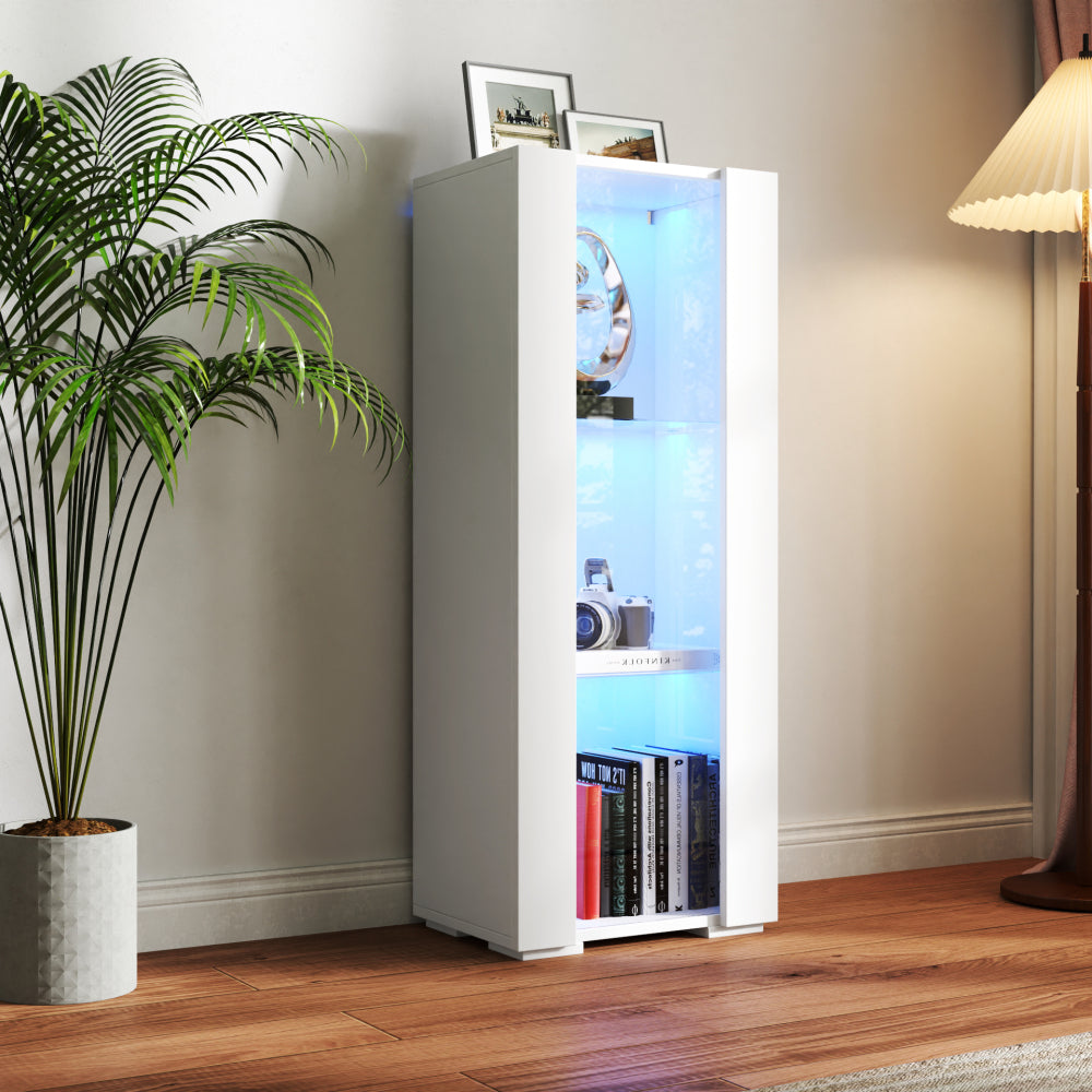 Storage Cabinets with aluminum strip lamp,with Glass Shelves, for Living Room/Bedroom/Office