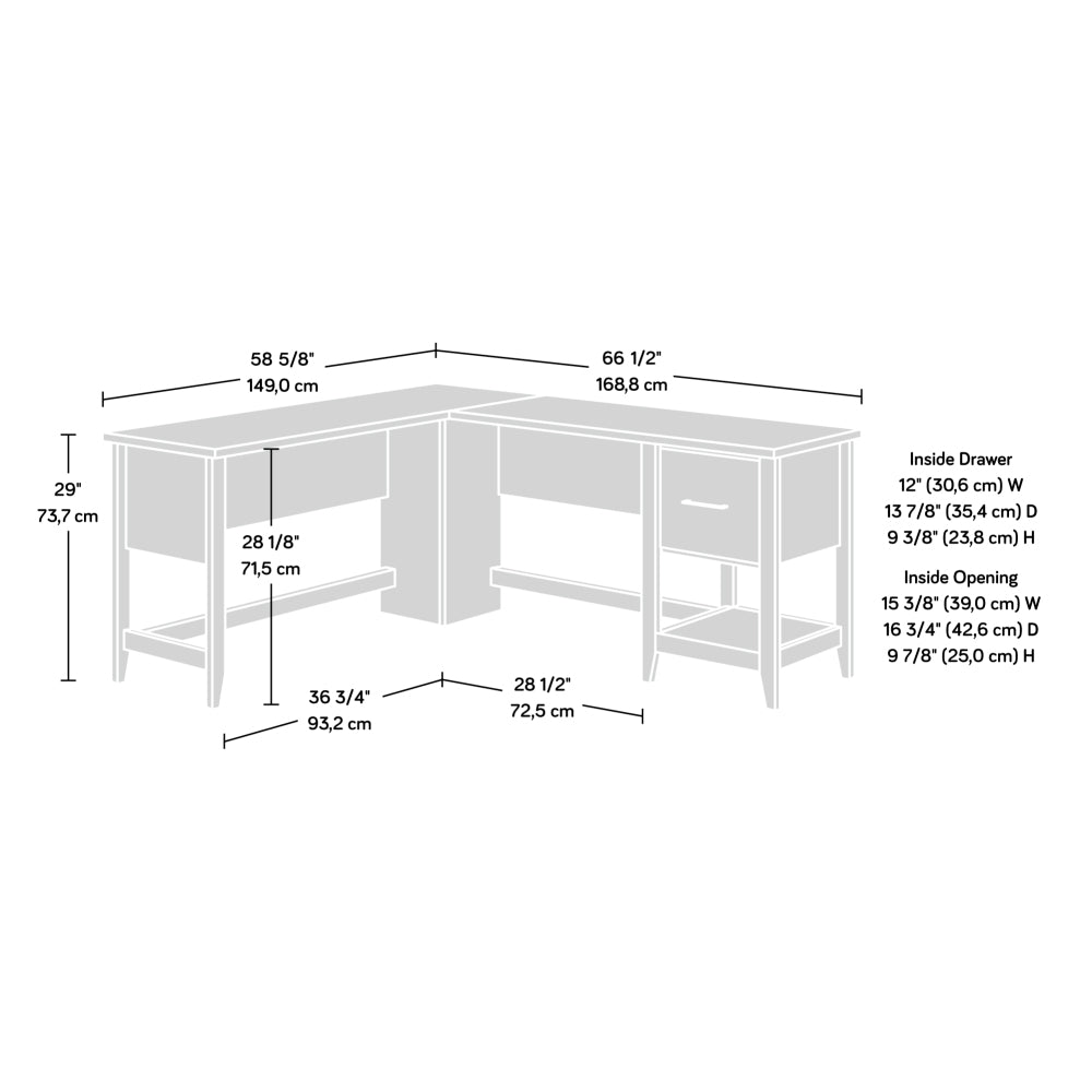 Sauder Summit Station L-Shaped Corner Home Office Desk with Drawer and Open Storage Shelf, in Pebble Pine