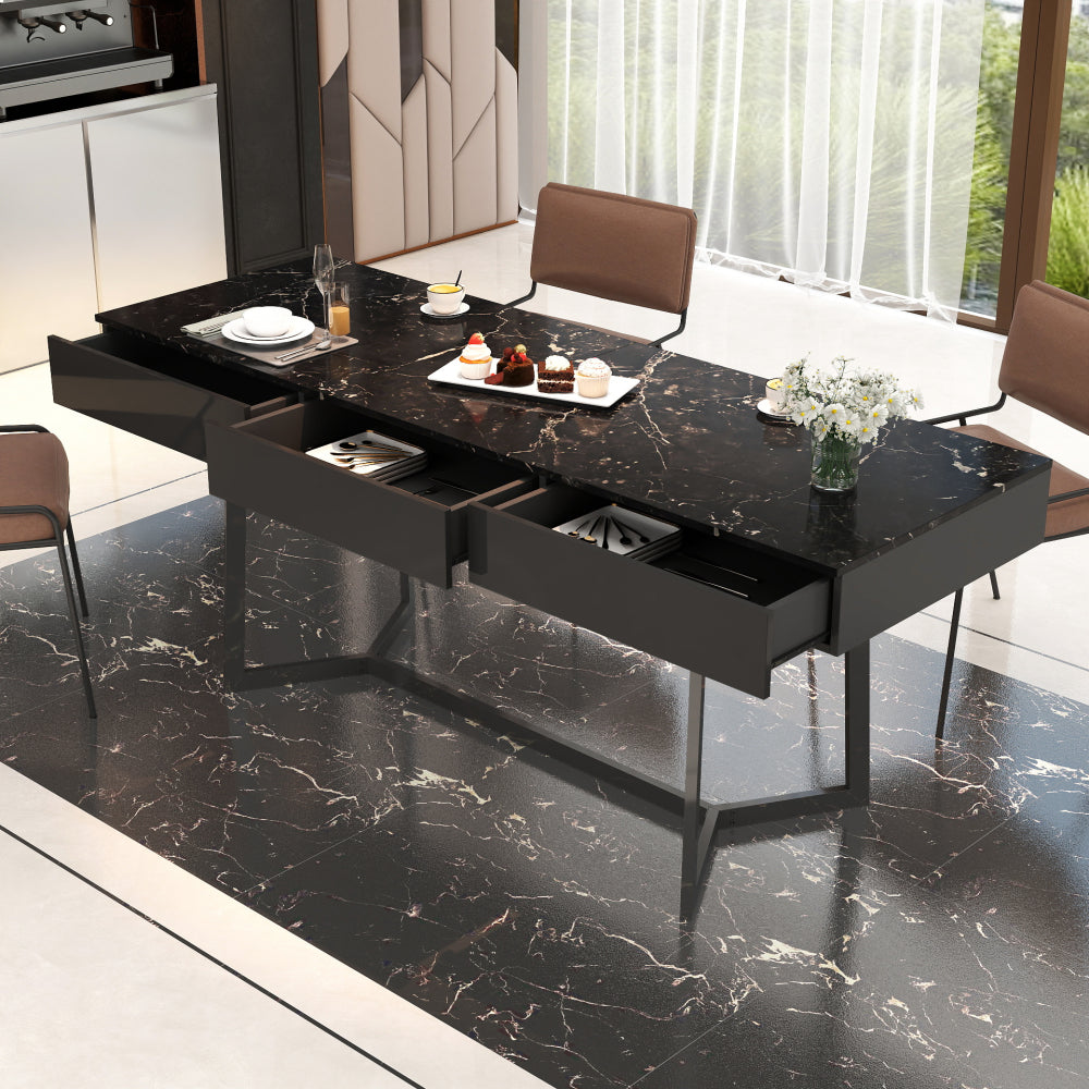 Modern Multifunctional Extendable Dining Table with Outlet, Space Saving Expanding Table with Storage for Party, Weddings, Meetings, Celebrations