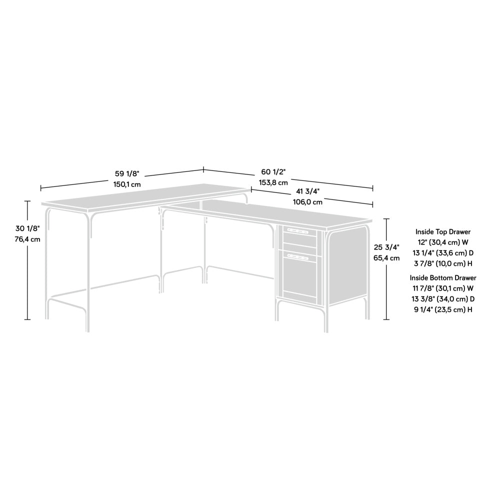 Sauder Coral Cape Corner Desk, Spacious Desktop and File Drawer, L Shaped Office Desk - Sindoori Mango Finish